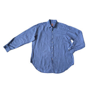 JMcLaughlin Button Down Shirt Mens XL Blue Plaid Linen Coastal Beachy Preppy